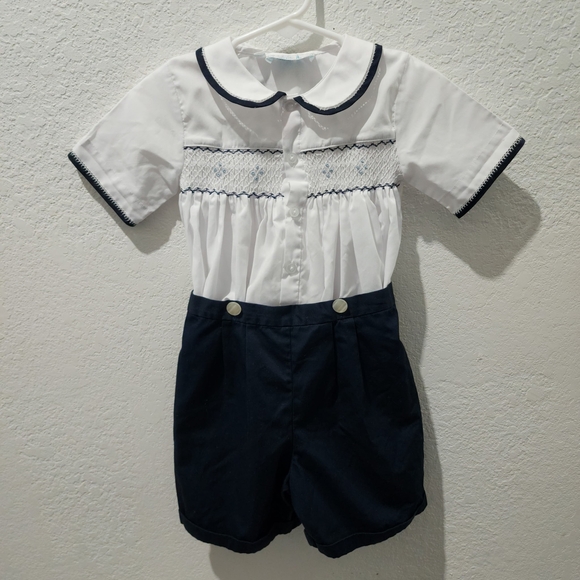 Elegant Navy and White Kids Shorts Set - Picture 1 of 3
